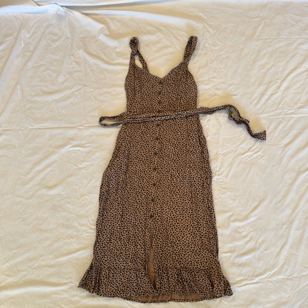 Abercrombie & Fitch Dalmatian print brown smocked back midi dress